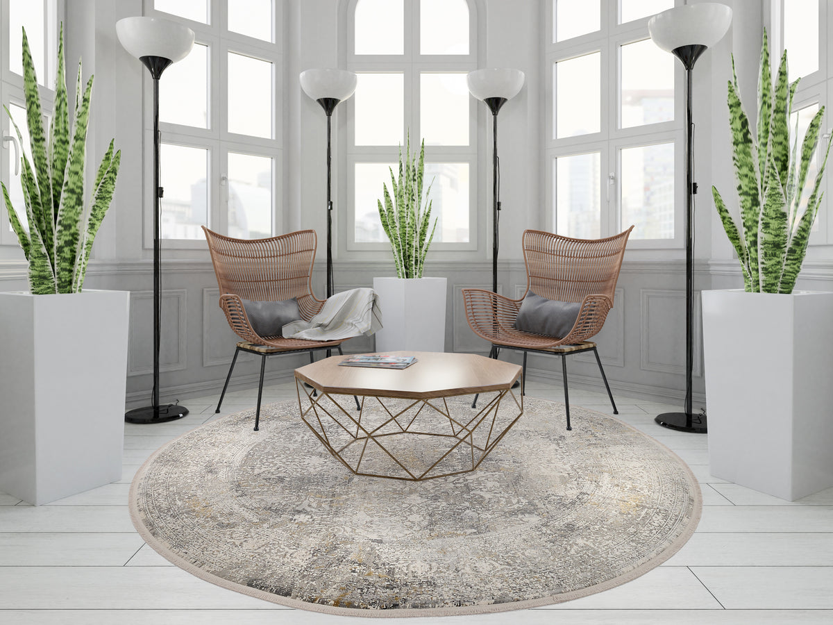 OCI Teppich BESTSELLER CAVA grau-mix Rund Vintage Designer Teppich