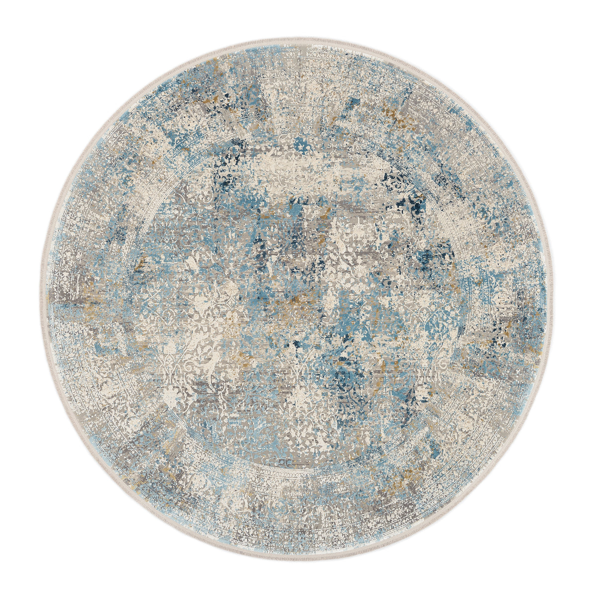 OCI Teppich BESTSELLER CAVA grau-blau Rund Vintage Designer Teppich