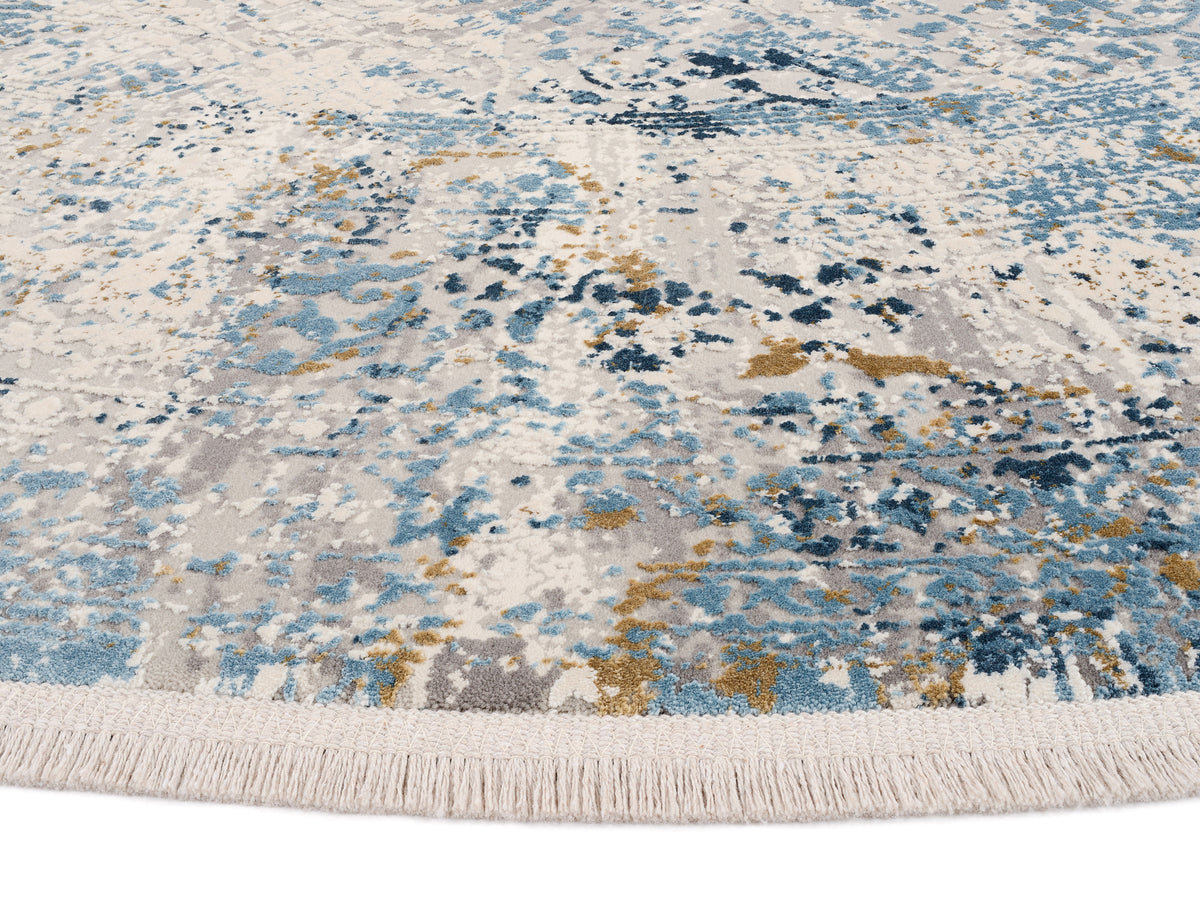 OCI Teppich BESTSELLER CAVA grau-blau Rund Vintage Designer Teppich