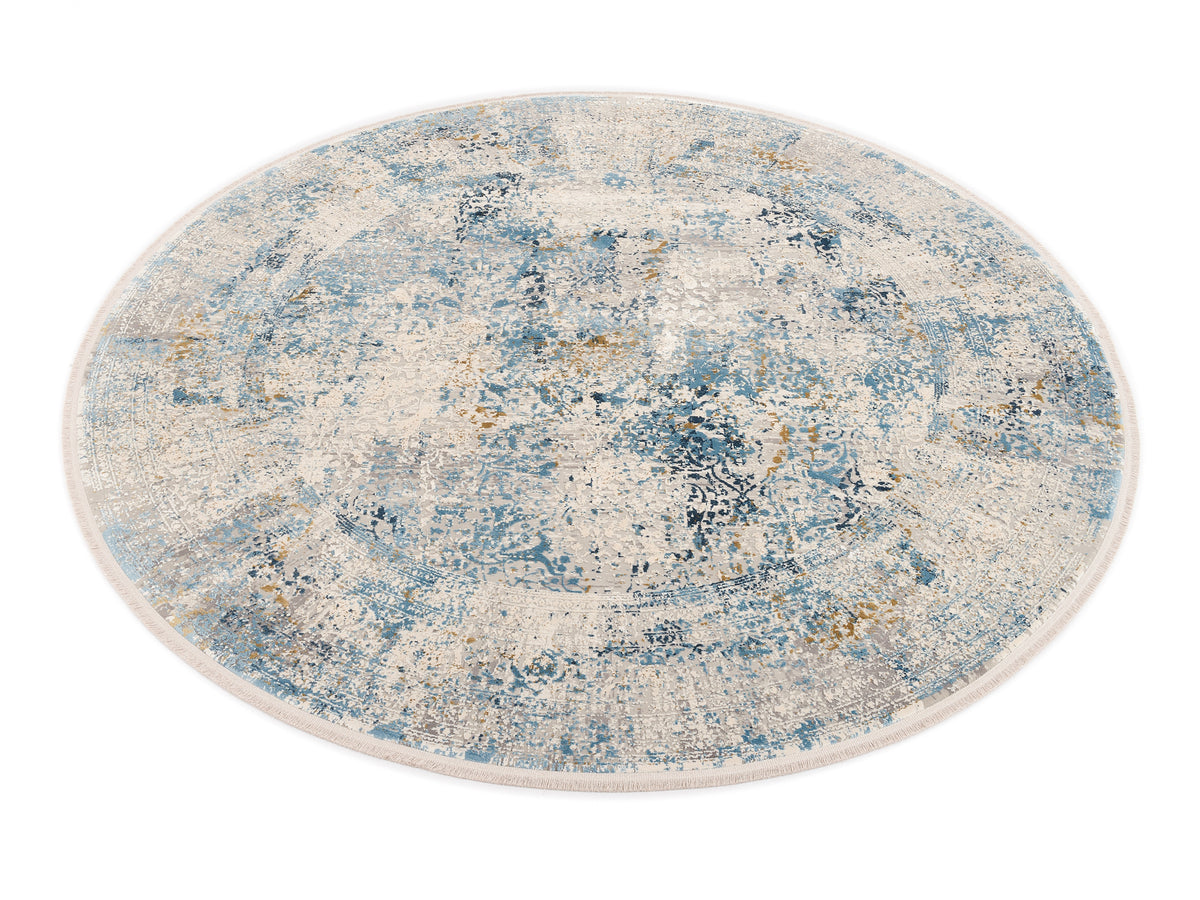 OCI Teppich BESTSELLER CAVA grau-blau Rund Vintage Designer Teppich