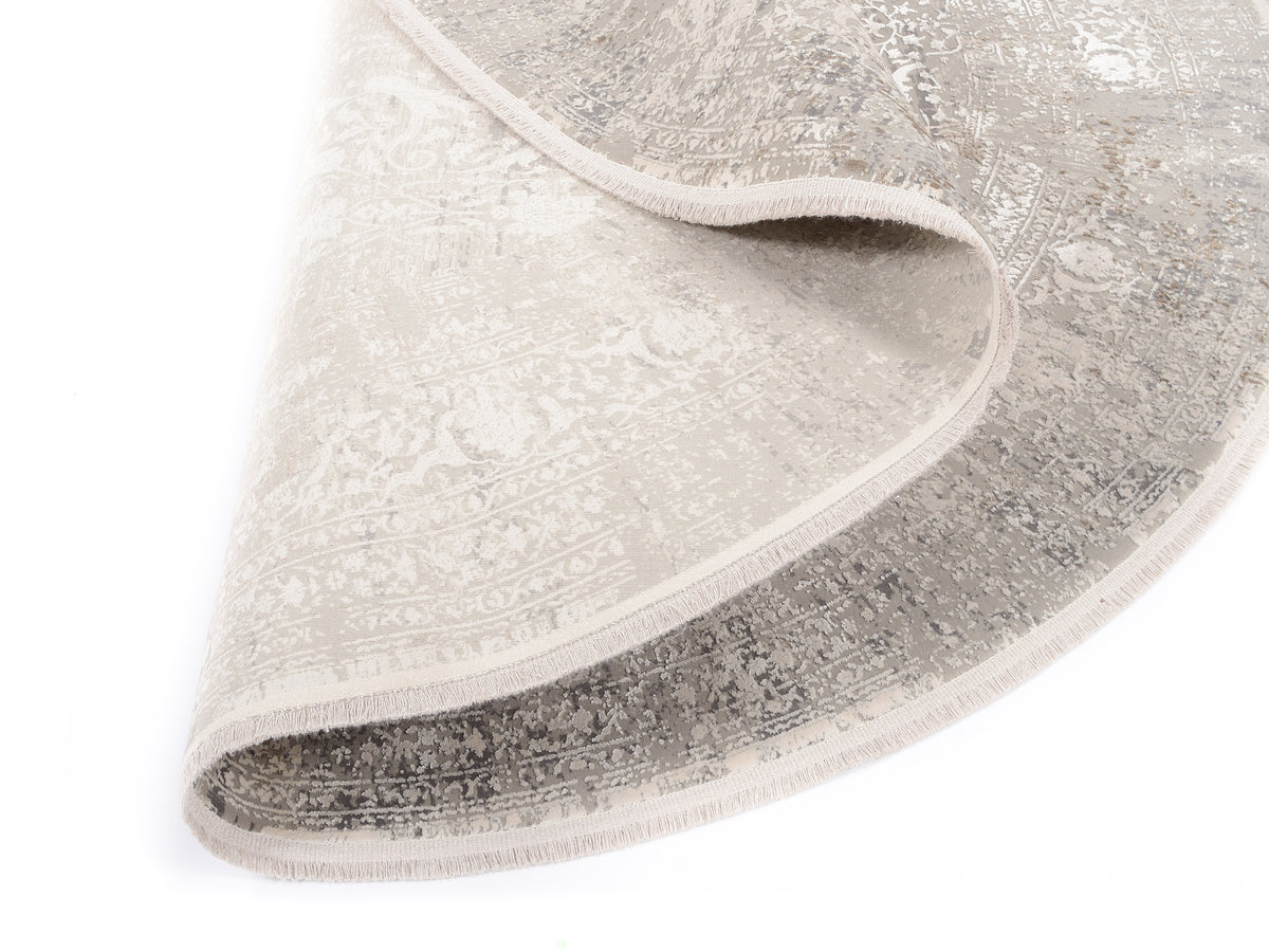 OCI Teppich BESTSELLER CAVA grau-gold Rund Vintage Designer Teppich