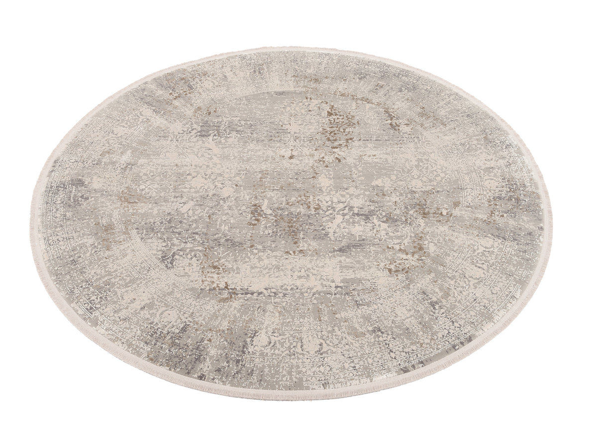 OCI Teppich BESTSELLER CAVA grau-gold Rund Vintage Designer Teppich