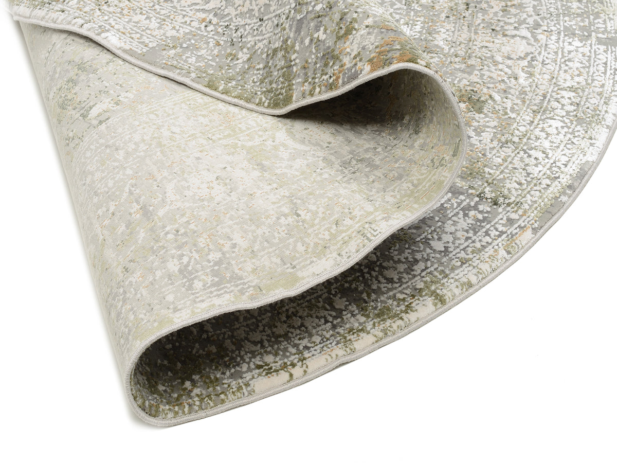 OCI Teppich BESTSELLER CAVA grau-grün Rund Vintage Designer Teppich