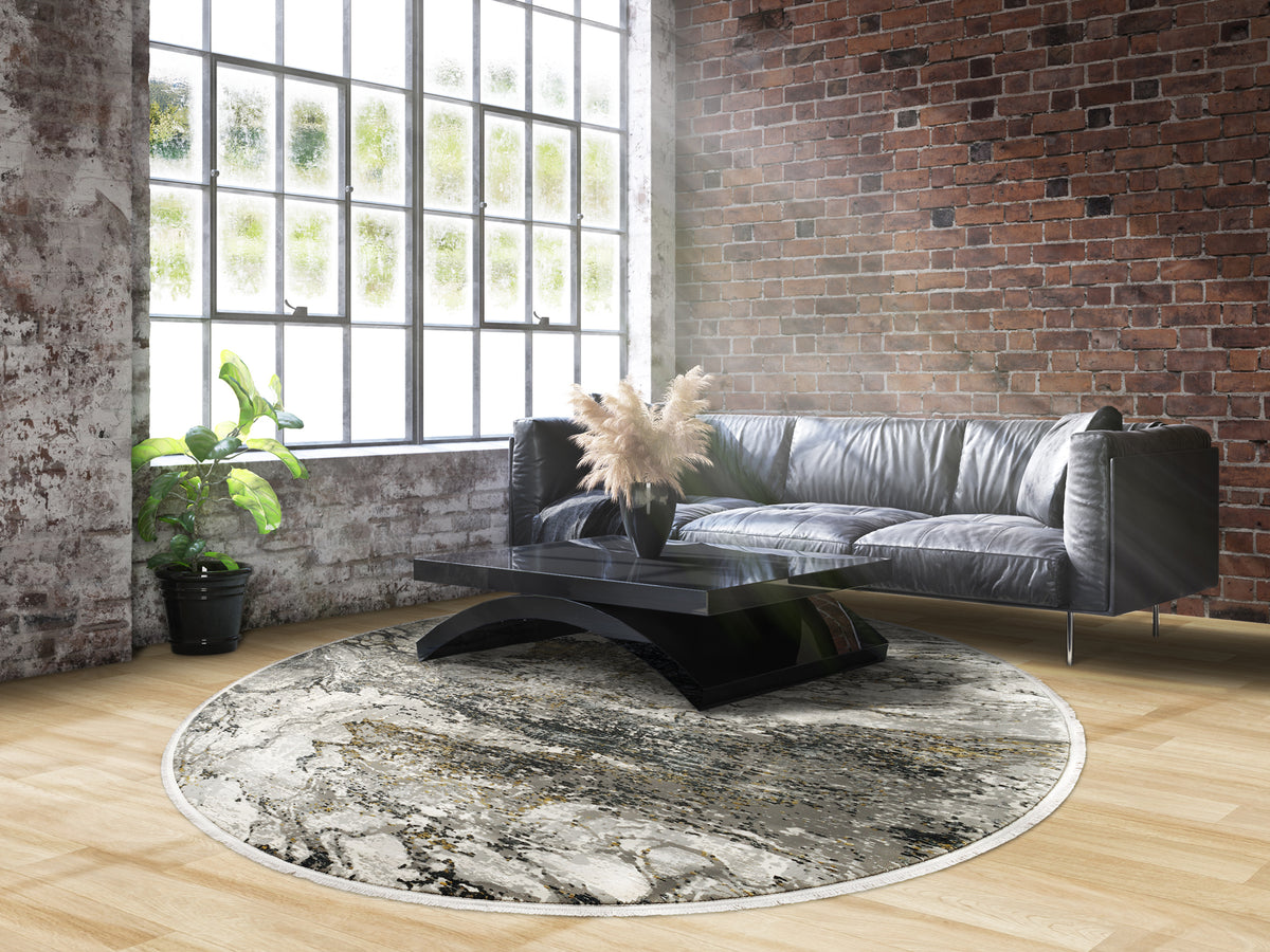 OCI Teppich BESTSELLER YOU grau-gold Rund Vintage Designer Teppich