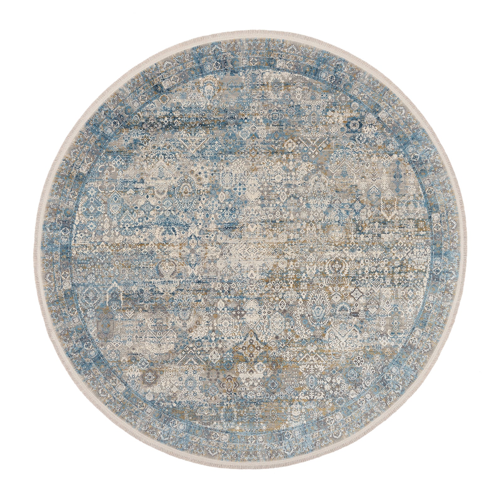 OCI Teppich BESTSELLER TADI grau-blau Rund Vintage Designer Teppich