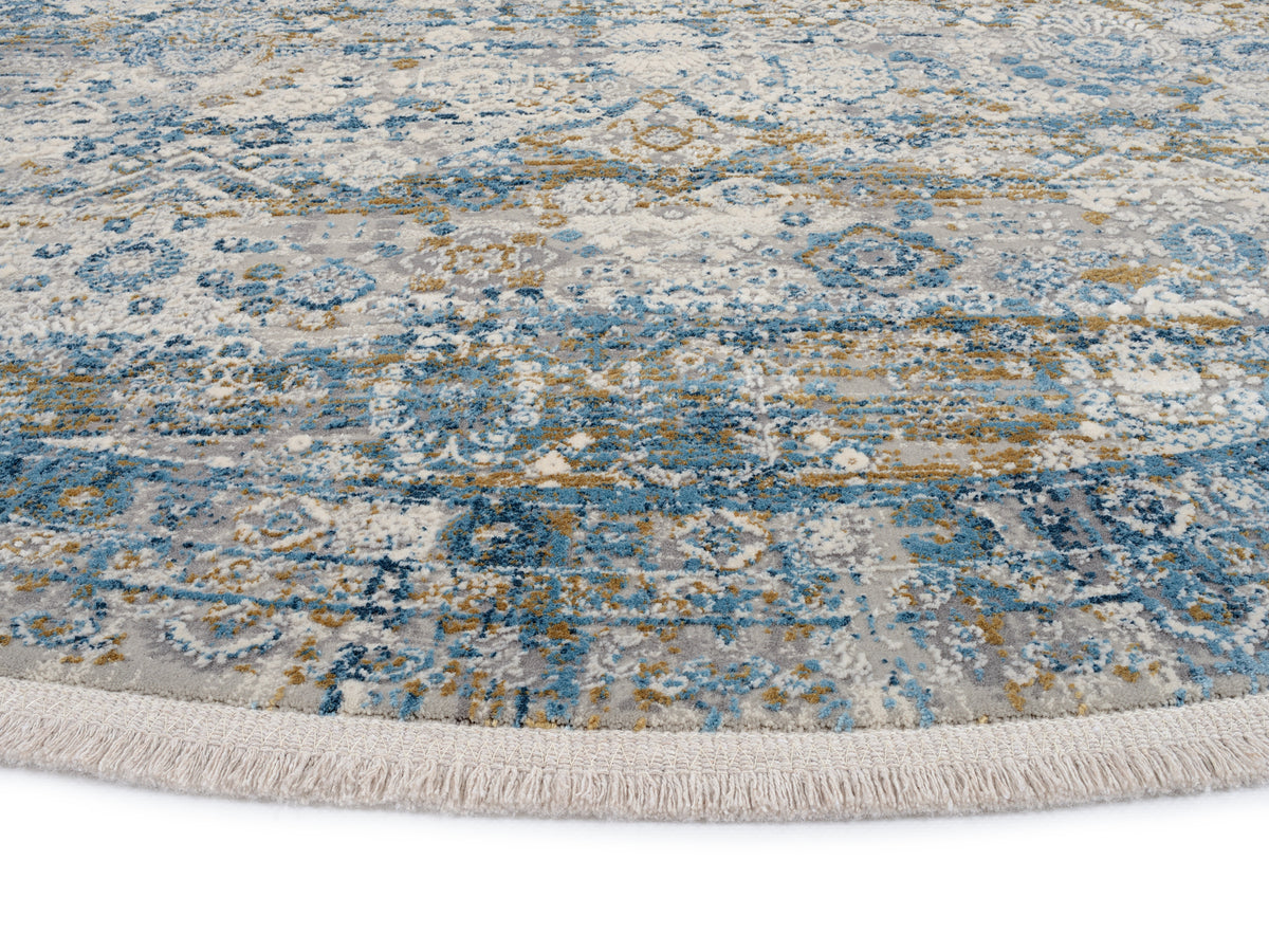 OCI Teppich BESTSELLER TADI grau-blau Rund Vintage Designer Teppich