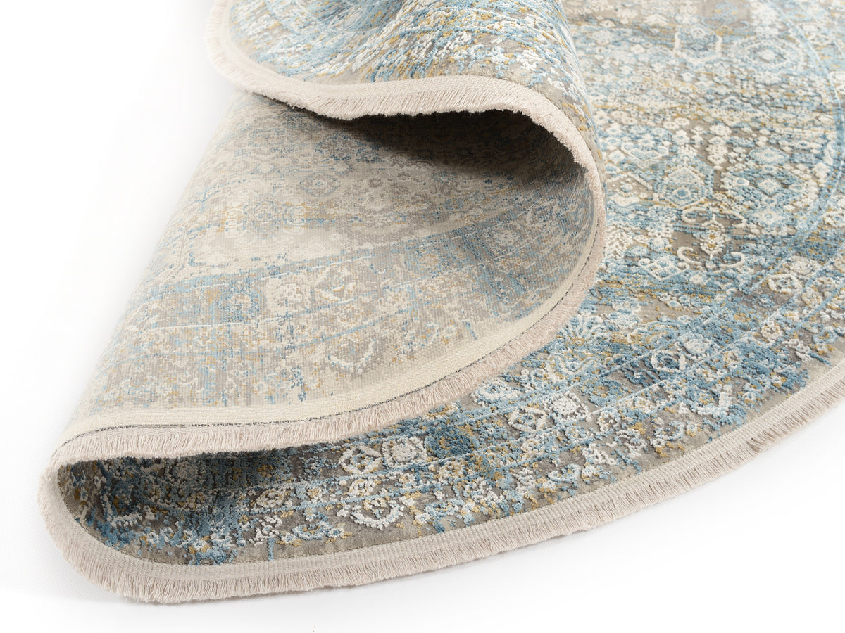 OCI Teppich BESTSELLER TADI grau-blau Rund Vintage Designer Teppich