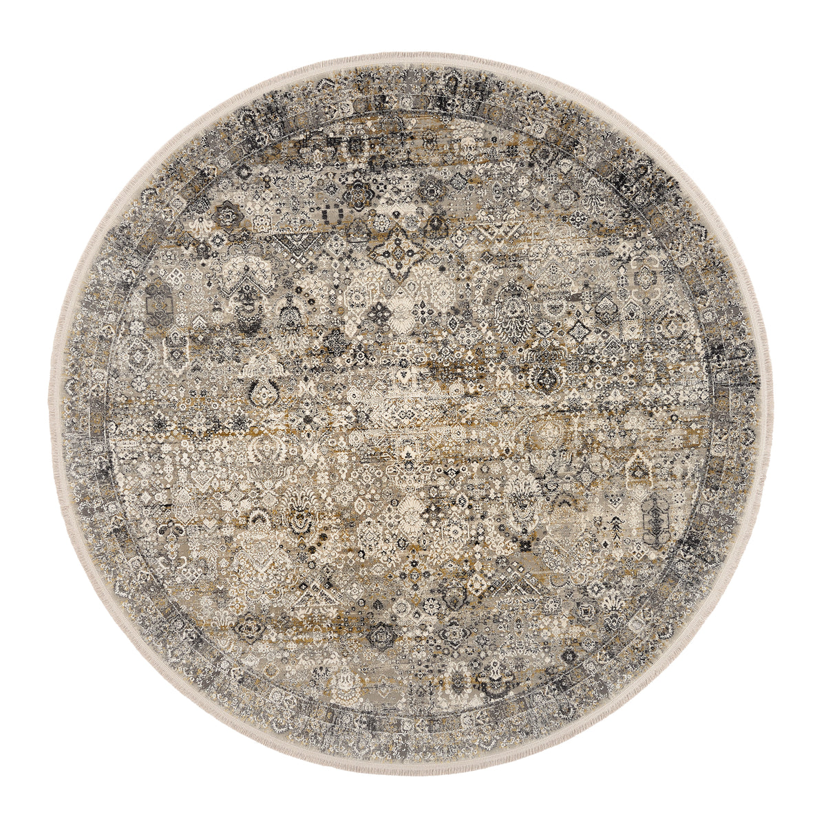 OCI Teppich BESTSELLER TADI grau-gold Rund Vintage Designer Teppich