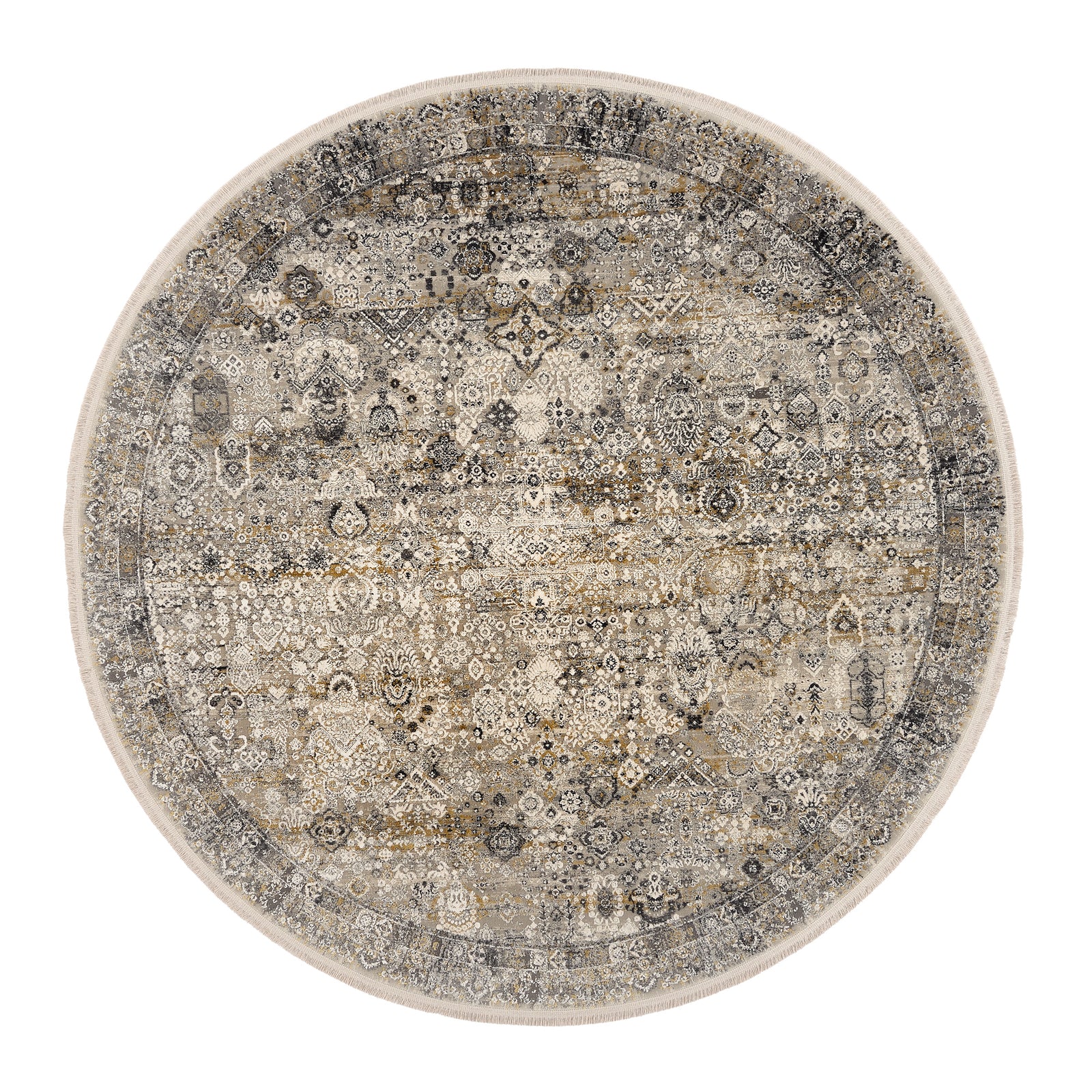 OCI Teppich BESTSELLER TADI grau-gold Rund Vintage Designer Teppich