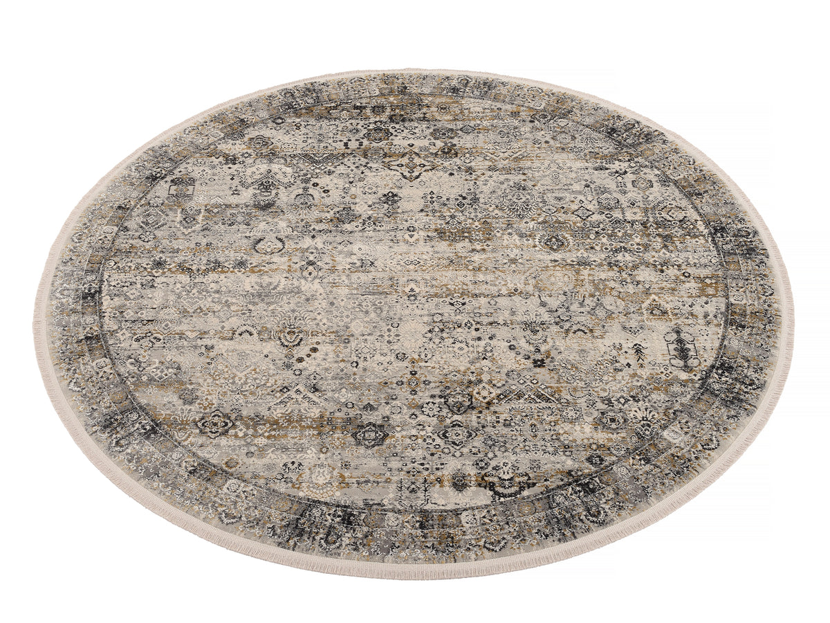 OCI Teppich BESTSELLER TADI grau-gold Rund Vintage Designer Teppich