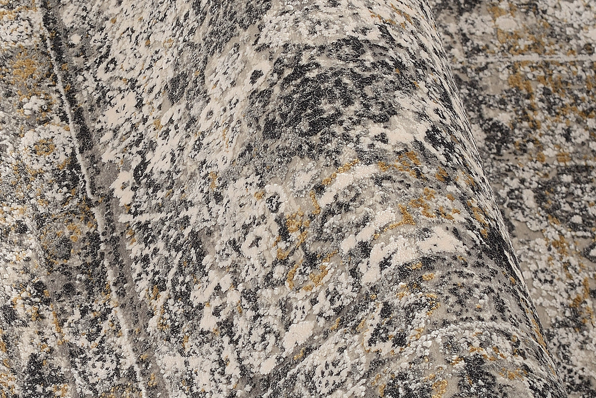 OCI Teppich BESTSELLER TADI grau-gold Rund Vintage Designer Teppich