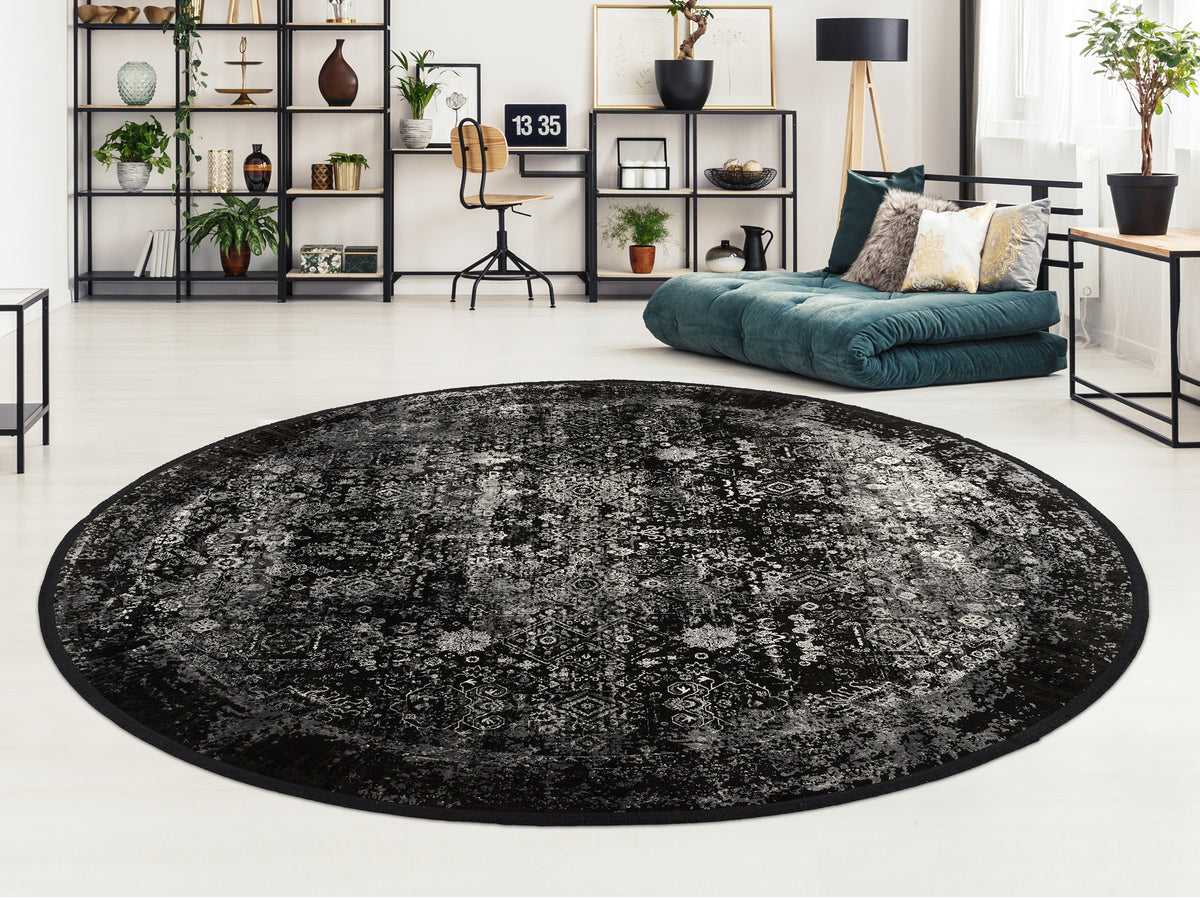 OCI Teppich BESTSELLER MAGIC schwarz-grau Rund Vintage Designer Teppich