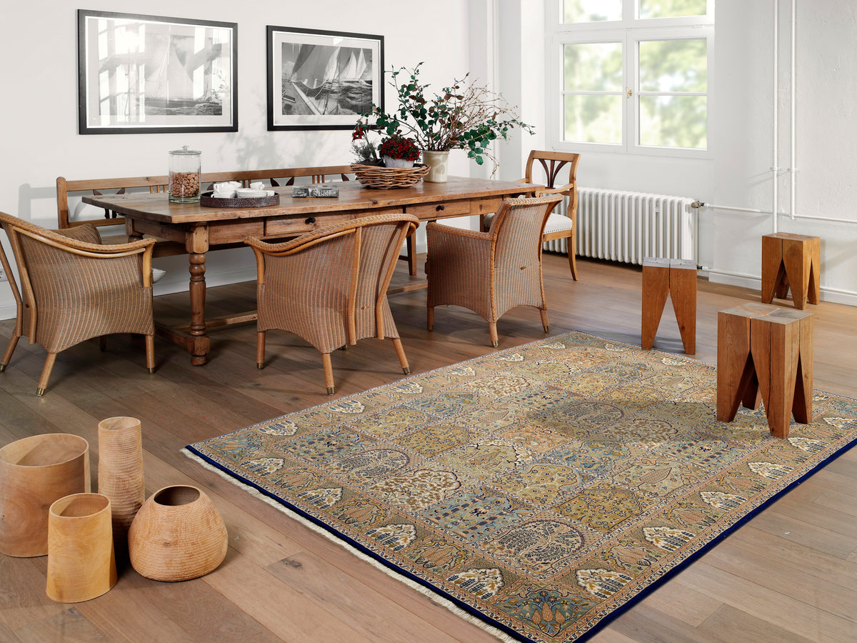 OCI Teppich SONAM BAKHTYARI blau-blau echter klassischer Orient-Felder-Teppich handgeknüpft