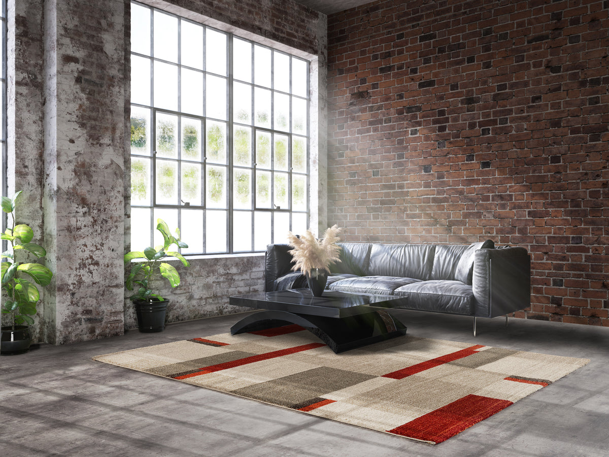 OCI Teppich CASTLE BEPPO beige-braun-rot moderner Designer Teppich Öko-Tex