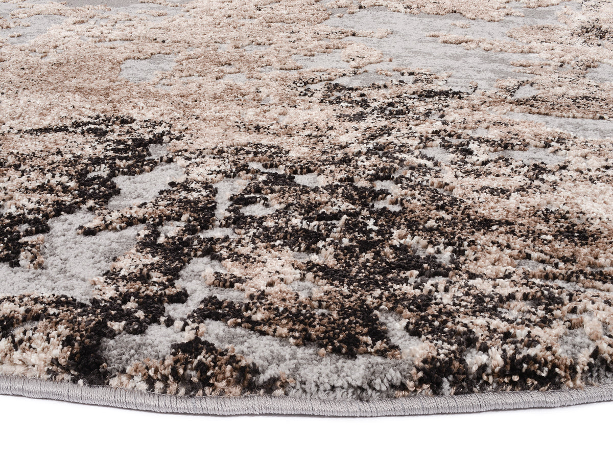 OCI Teppich JUWEL LIRAY braun-beige Rund weicher Shaggy Hochlor Langflor Teppich