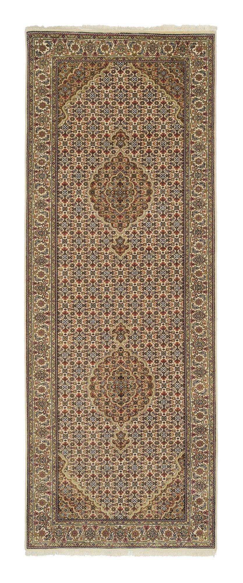 OCI Teppich CAVARI MAHI creme-creme Läufer echter klassischer Orient-Teppich handgeknüpft