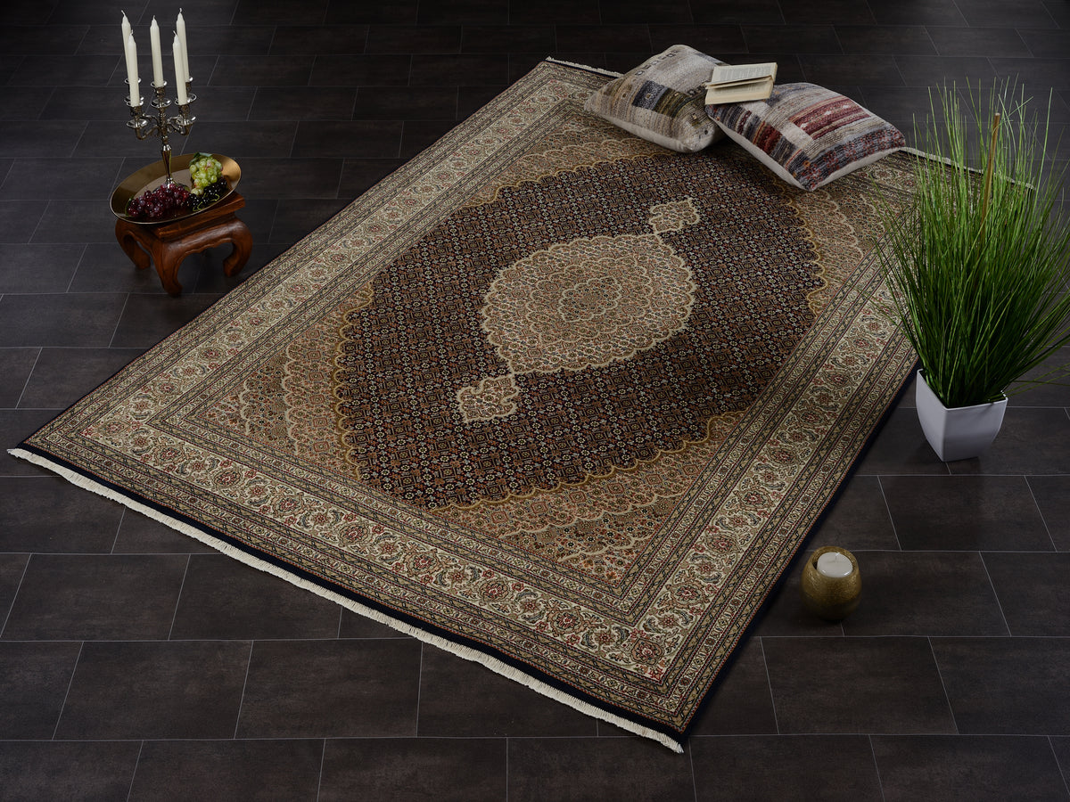 OCI Teppich CAVARI MAHI schwarz-creme echter klassischer Orient-Teppich handgeknüpft