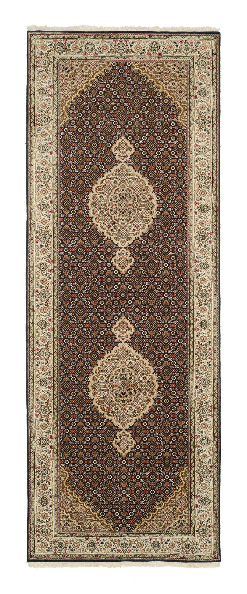 OCI Teppich CAVARI MAHI schwarz-creme Läufer echter klassischer Orient-Teppich handgeknüpft