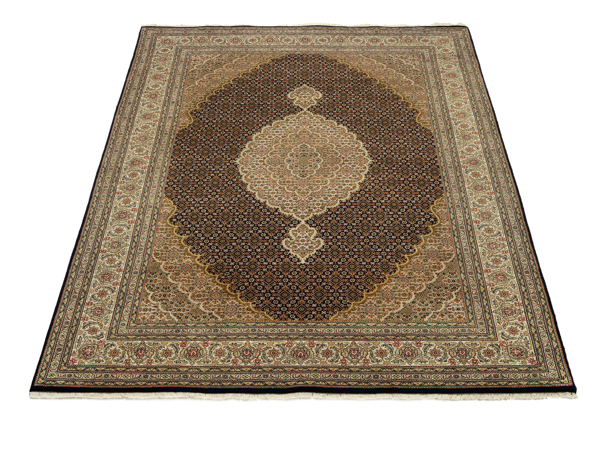 OCI Teppich CAVARI MAHI schwarz-creme echter klassischer Orient-Teppich handgeknüpft